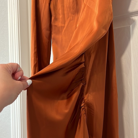 Rust One Sleeve Silk Dress - Picture 3 of 3